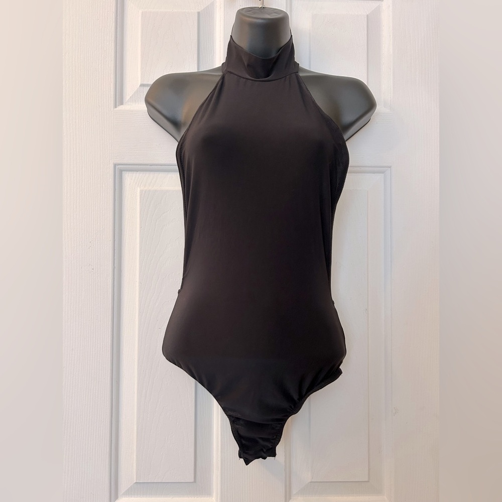 PrettyLittleThing Black Halter One Piece bodysuit